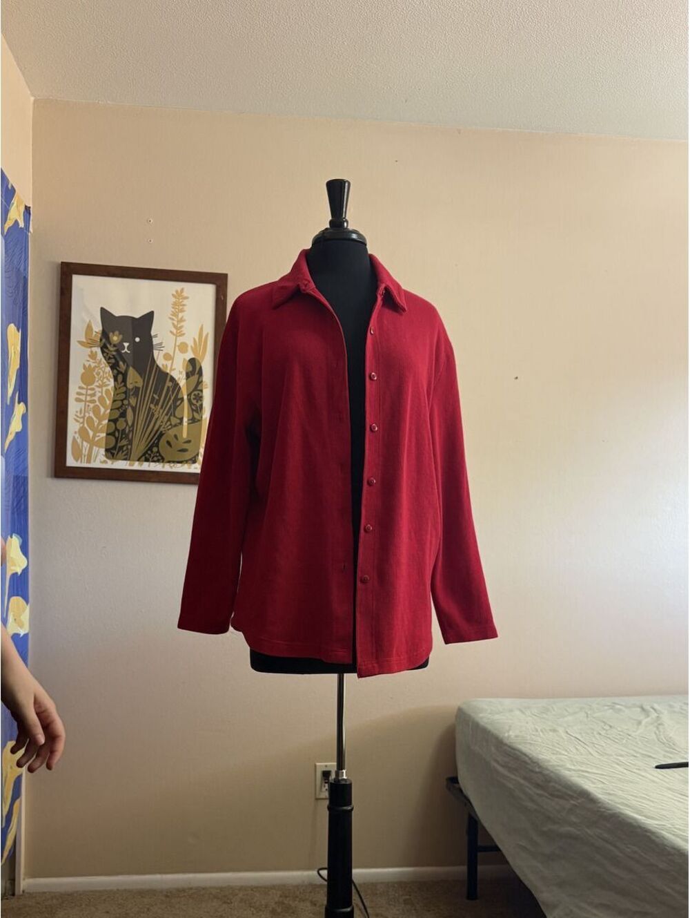 Best Basic Red Ribbed Corduroy House Shirt Coat Jacket X-Large